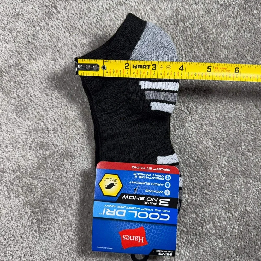 Hanes‎ Cool Dri Socks Black No Show Arch Support Men 6-12 - 3 Pair
